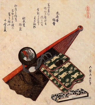 une pochette en cuir avec Kagami Katsushika Hokusai ukiyoe Peinture à l'huile